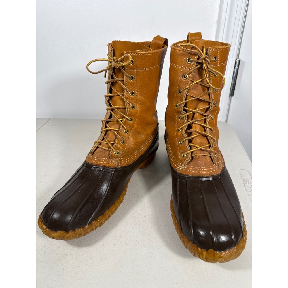 LL Bean Maine Hunting Shoe Mens 12 Brown Tan Leather Duck Boots 5156 USA Made
